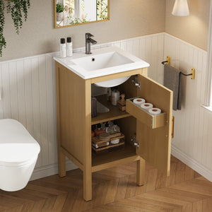 English Elm 18" Pine and Mdf Bathroom Vanity with Ceramic Basin Soft Close Hinged Cabinet N710P426321P