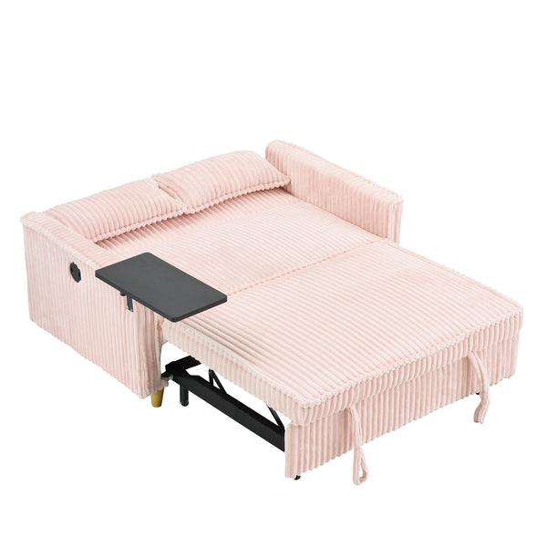 English Elm The pull-out corduroy sofa bed with convertible tabletop and USB charging ports for living room comfort Pink W1278P249022
