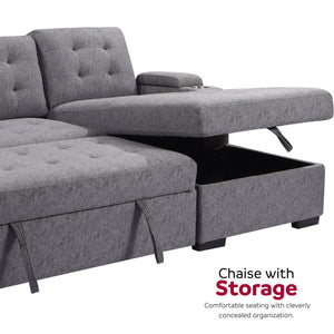 English Elm Living L-Shaped Sleeper Sofa Lounger with Storage Chaise, Convertible Sectional Bed, Durable Frame Grey 59 L x 35 W x 17 H B2741S00007