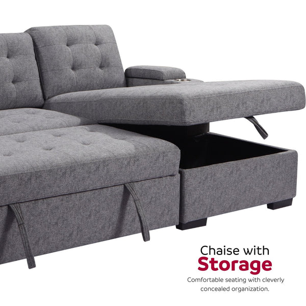 English Elm Living L-Shaped Sleeper Sofa Lounger with Storage Chaise, Convertible Sectional Bed, Durable Frame Grey 59 L x 35 W x 17 H B2741S00007