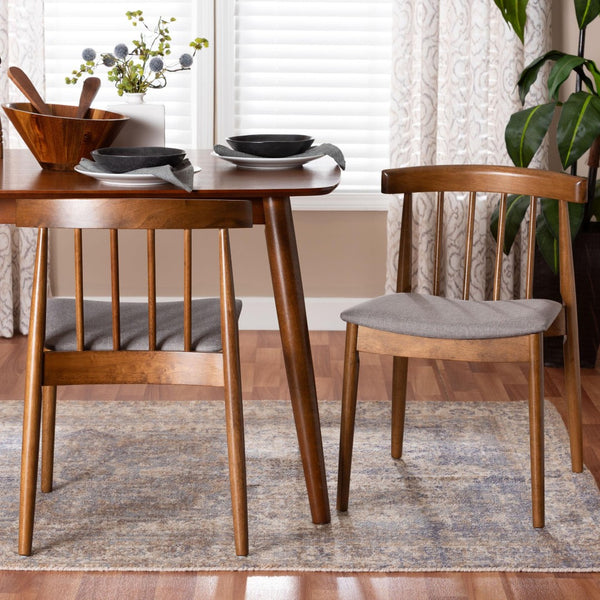 Baxton Studio Baxton Studio Wyatt Mid-Century Dining Chairs Set of 2 - Stylish Walnut & Grey Upholstered Comfort Florence Dining Chair
