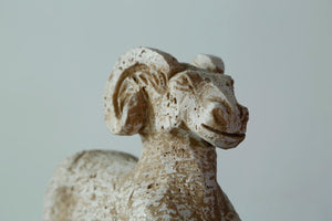 Lilys Travertine Ram Statue With Black Wooden Base 8021