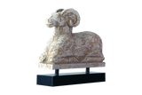 Lilys Travertine Ram Statue With Black Wooden Base 8021