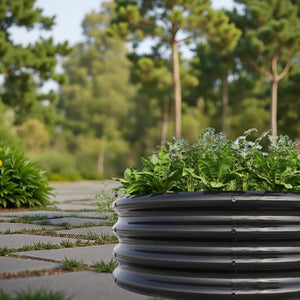 English Elm 2PCS Tall Round Raised Garden Beds 32" x 11.4" Metal Planter Boxes for Vegetables Flowers Herbs Black W840P321520