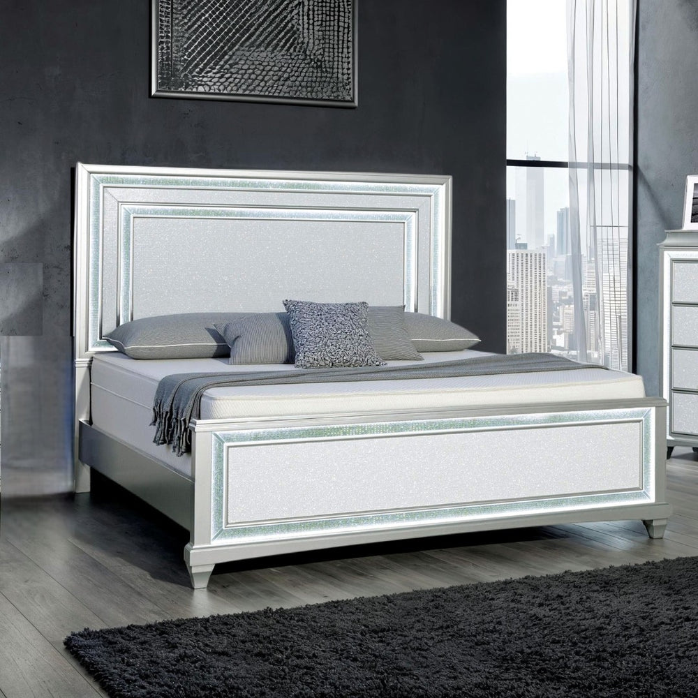 English Elm 1pc Queen Wingback Upholstered Platform Bed Gray Rubberwood Frame No Box Spring B2741S00801