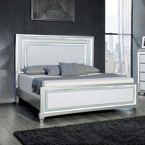 English Elm 1pc Queen Wingback Upholstered Platform Bed Gray Rubberwood Frame No Box Spring B2741S00801