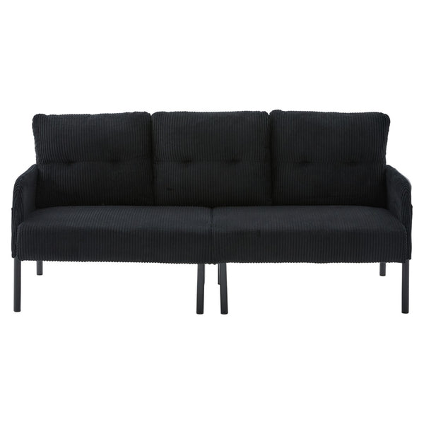 English Elm United We Win Corduroy Loveseat Plush Ergonomic Sofa with Spring Support Metal Legs Black W1568P410053