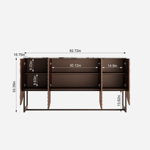 English Elm Unique Wave Relief Sideboard Buffet with Marble Top Four Door Living Dining Storage W2263P375694