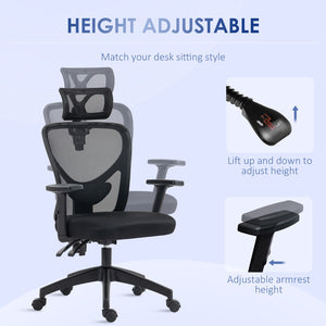 English Elm Vinsetto High Back Ergonomic Office Chair With Adjustable Lumbar Support & Reclining Headrest, Black W2225P217484-GIGA