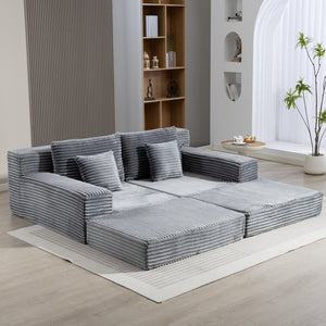 English Elm Double Cloud Plush Chaise Lounge Sofa Bed with Deep Seat, No Assembly, Ultra-Soft Corduroy Comfort Gray W794S00006
