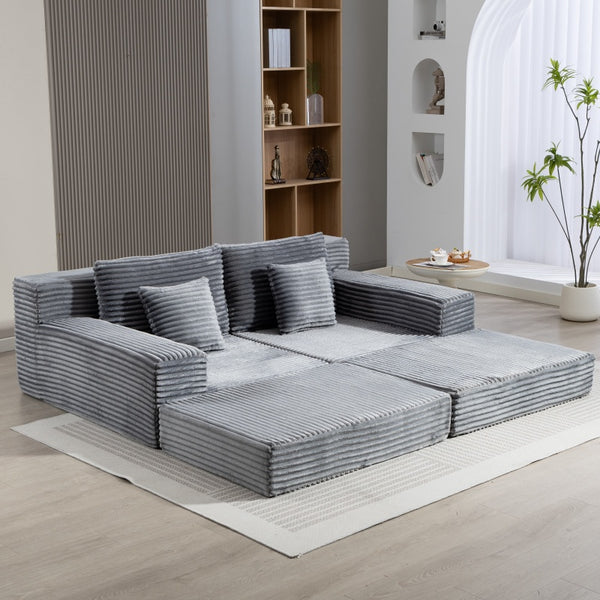 English Elm Double Cloud Plush Chaise Lounge Sofa Bed with Deep Seat, No Assembly, Ultra-Soft Corduroy Comfort Gray W794S00006