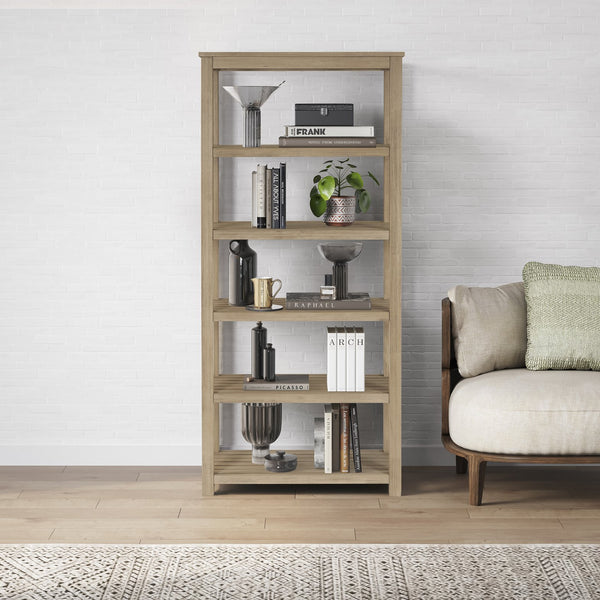 New Pacific Direct Tiburon Versatile 75" Book Shelf - Stylish Display & Pantry Storage In Drifted Sand Or Amber Finish Drifted Sand  802275-ds-npd