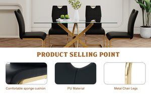 English Elm Modern Faux Leather Dining Side Chairs with Chrome Legs Ergonomic Set of 2 Black+Gold W210127294