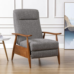 Comfort Pointe Terni Wood Arm Push Back Recliner in Performance Fabric Ashen Grey