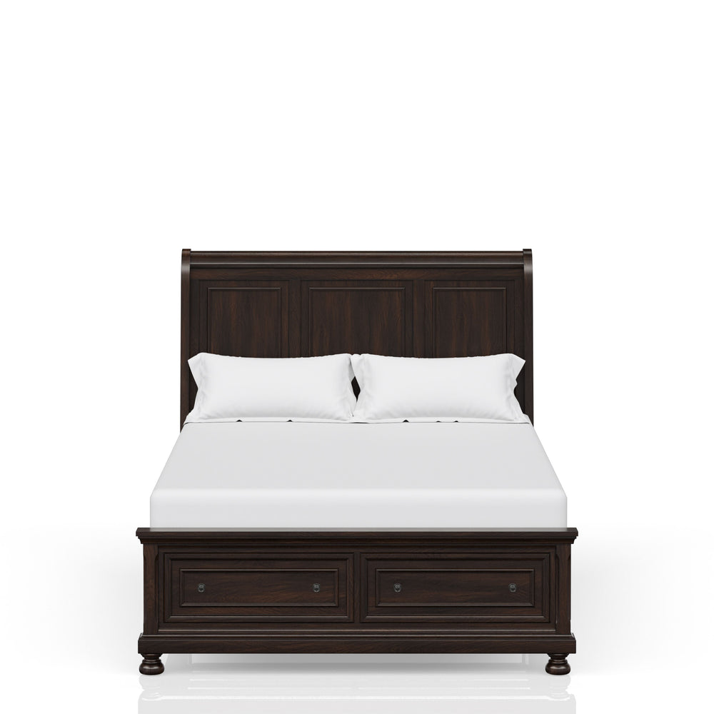 English Elm Dark Solid Wood Storage Bed with Cherry Finish, Two Under-Bed Drawers, Sturdy Transitional Design Dark Cherry King B2699S00008
