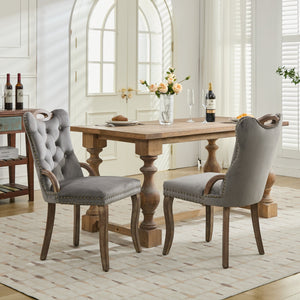 English Elm Velvet Upholstered Dining Chair with Handmade Tufting, Solid Wood Handles, Copper Nail Trim, Set of 2 Gray W1143P338141