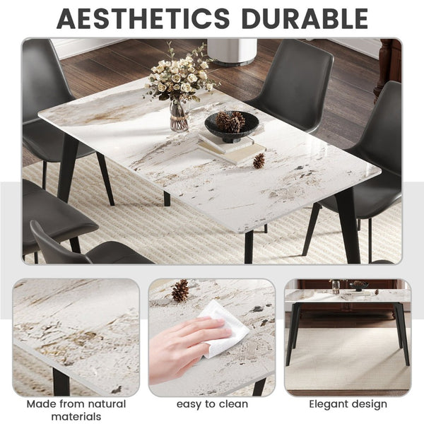 English Elm 55.12" Modern Artificial Stone Dining Table With Black Metal Legs - Seats 6, Easy Maintenance & Chic Design P1 W1535S00511-GIGA