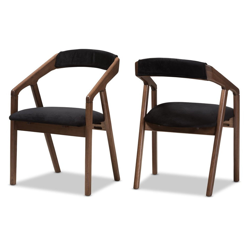 Baxton Studio Baxton Wendy Mid-Century Modern 5-Piece Dining Set: Stylish Round Table & Velvet Chairs in Walnut Walnut Sunburst Dining Set