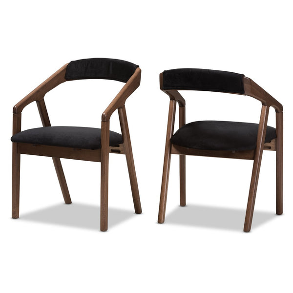 Baxton Studio Baxton Wendy Mid-Century Modern 5-Piece Dining Set: Stylish Round Table & Velvet Chairs in Walnut Walnut Sunburst Dining Set
