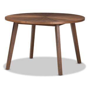 Baxton Studio Baxton Wendy Mid-Century Modern 5-Piece Dining Set: Stylish Round Table & Velvet Chairs in Walnut Walnut Sunburst Dining Set