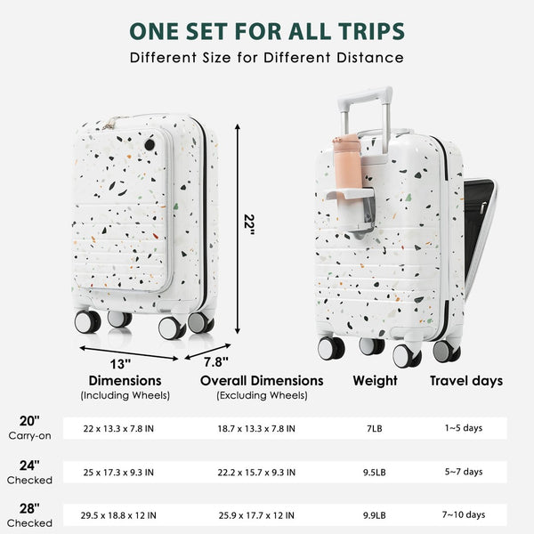 English Elm Luggage Hard Shell 3 Piece Set with Usb Port Spinner Wheels and Front Access Panel Ivory N726P197969W