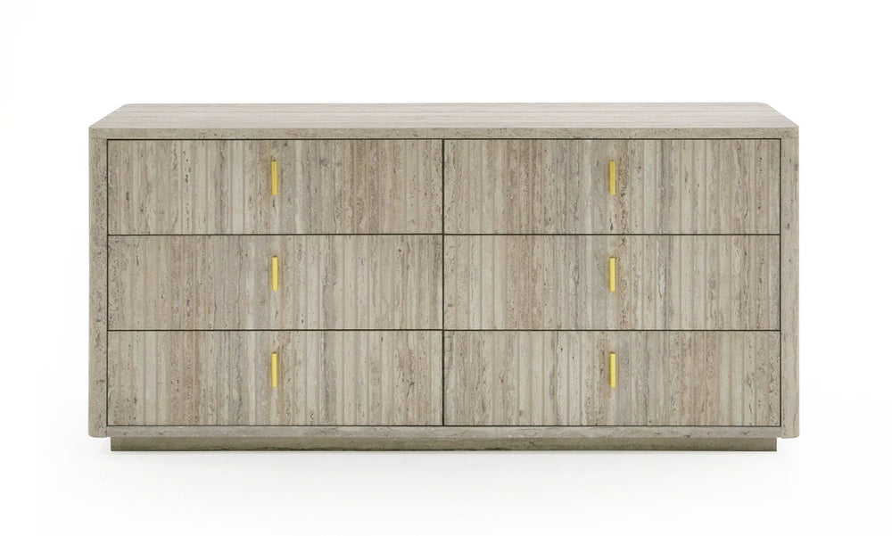 VIG Furniture Nova Domus Roma - Modern Faux Travertine + Gold Dresser VGAN-ROMA-DRS