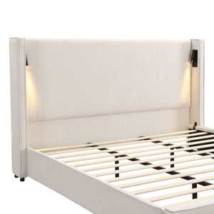 English Elm Christopher Knight Home® - King Size Upholstered Bed Frame With Wingback Headboard, Usb Charging & Adjustable Reading Lamp N757P235229B