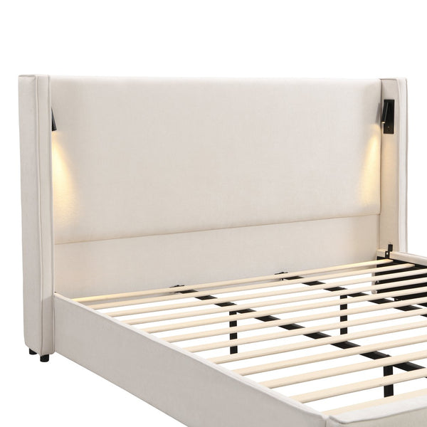 English Elm Christopher Knight Home® - King Size Upholstered Bed Frame With Wingback Headboard, Usb Charging & Adjustable Reading Lamp N757P235229B