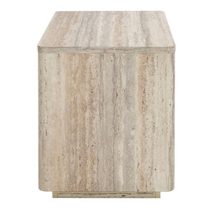 VIG Furniture Roma Faux Travertine Nightstand With Gold Accents, Soft-Close Drawer & Open Shelf, Ready-To-Use (32"W) VGAN-ROMA-NS