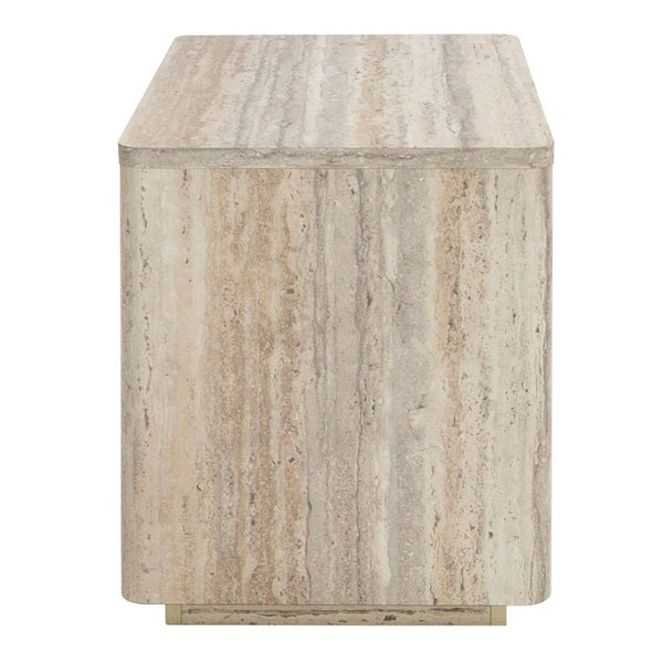 VIG Furniture Roma Faux Travertine Nightstand With Gold Accents, Soft-Close Drawer & Open Shelf, Ready-To-Use (32"W) VGAN-ROMA-NS