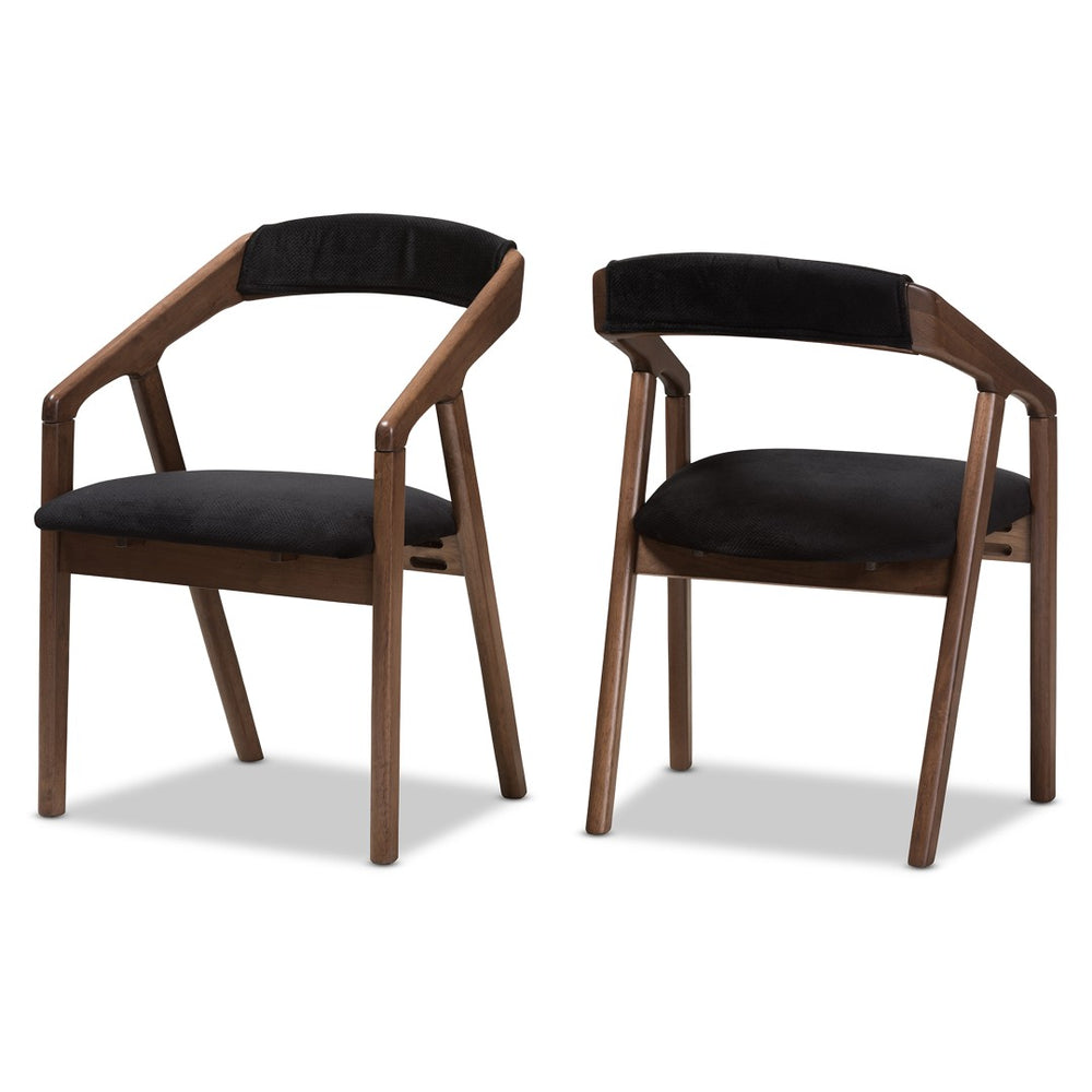 Baxton Studio Baxton Studio Wendy Modern Dining Chairs Set of 2 - Black Velvet & Walnut, Comfort & Style Combined Walnut Sunburst Dining Chair