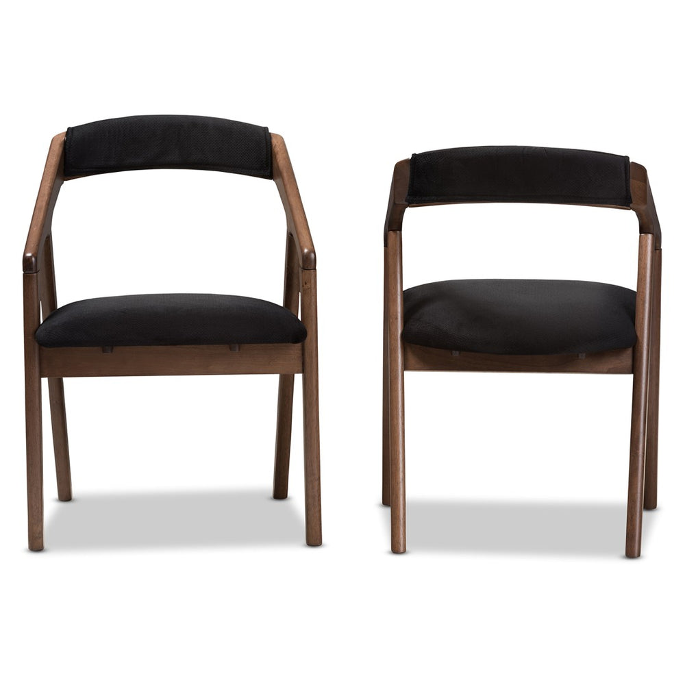 Baxton Studio Baxton Studio Wendy Modern Dining Chairs Set of 2 - Black Velvet & Walnut, Comfort & Style Combined Walnut Sunburst Dining Chair