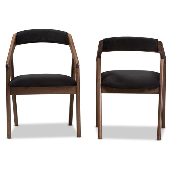 Baxton Studio Baxton Studio Wendy Modern Dining Chairs Set of 2 - Black Velvet & Walnut, Comfort & Style Combined Walnut Sunburst Dining Chair
