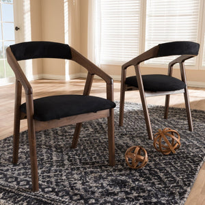 Baxton Studio Baxton Studio Wendy Modern Dining Chairs Set of 2 - Black Velvet & Walnut, Comfort & Style Combined Walnut Sunburst Dining Chair