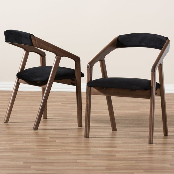 Baxton Studio Baxton Studio Wendy Modern Dining Chairs Set of 2 - Black Velvet & Walnut, Comfort & Style Combined Walnut Sunburst Dining Chair