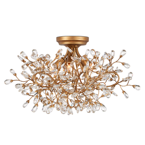 Crystal Bud Semi-Flush Mount Light Fixture - Elegant Brass and Crystal Design for Modern Spaces