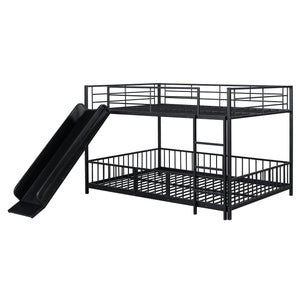 English Elm Full Full over Full Metal Bunk Bed with Slide, Interchangeable Stairs, Gate & Safety Guardrails for Kids Black SF000170AAB