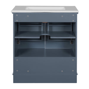 English Elm 30" Modern Bathroom Vanity with Ceramic Sink, Solid Wood Frame, Soft-Close Drawer & Adjustable Shelf Blue N710P293306C
