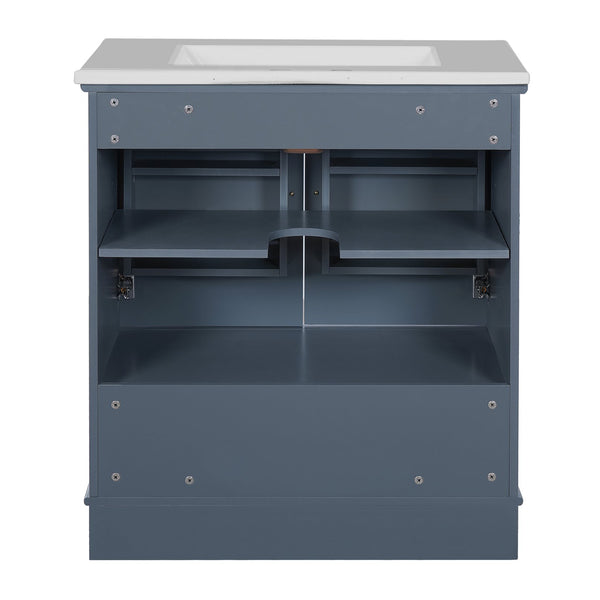 English Elm 30" Modern Bathroom Vanity with Ceramic Sink, Solid Wood Frame, Soft-Close Drawer & Adjustable Shelf Blue N710P293306C