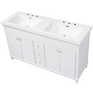 English Elm [video] 60 Inch Freestanding Bathroom Vanity Dual Resin Sinks Soft Close White Cabinet N759S351759K