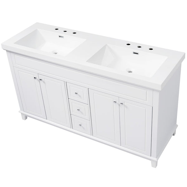 English Elm [video] 60 Inch Freestanding Bathroom Vanity Dual Resin Sinks Soft Close White Cabinet N759S351759K
