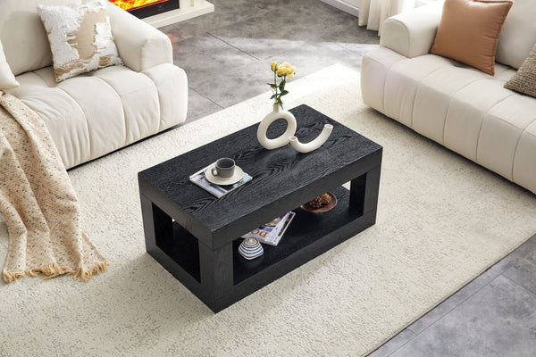 English Elm Modern Two Tier Rectangular Coffee Table with Open Shelf Storage for Living Rooms W3875P389554