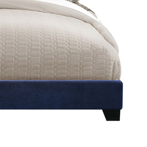 English Elm Dark Blue Luxurious Velvet Eastern King Panel Bed with Nailhead Trim, 6-Leg Support, Box Spring Required B062P208992