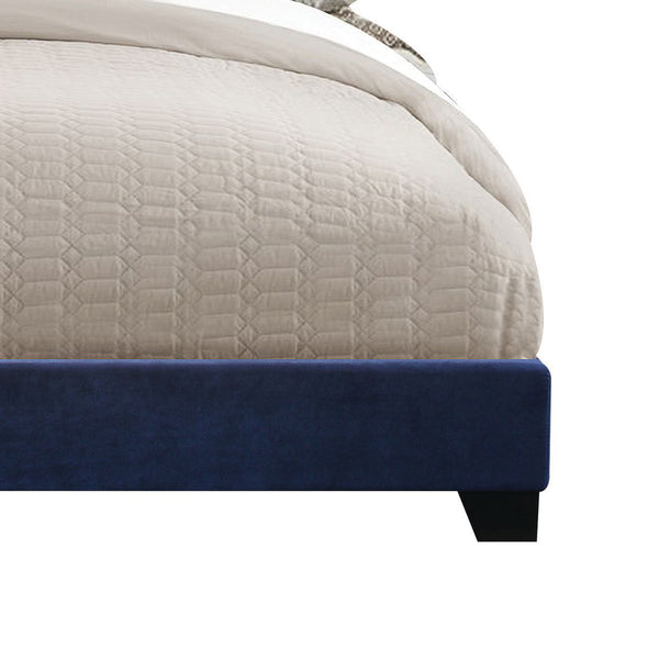 English Elm Dark Blue Luxurious Velvet Eastern King Panel Bed with Nailhead Trim, 6-Leg Support, Box Spring Required B062P208992