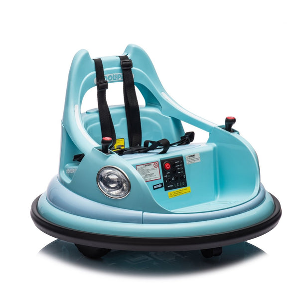 English Elm 12v Kids Ride on Bumper Car with 360 Spin Led Lights Bluetooth and Parental Remote Blue W1578P198508