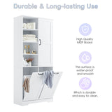 English Elm Bathroom Storage Cabinet With Doors and Drawers, Tilt-Out Laundry Hamper, Multiple Storage Space, Freestanding Style, Open Shelve, Adjustable Shelf, White (Old Sku:Wf530560Aak)