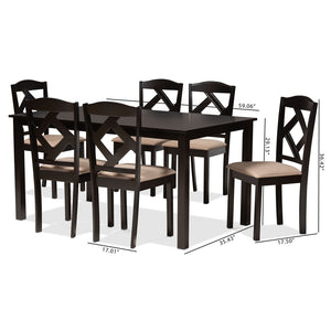 Baxton Studio Baxton Studio 7-Piece Dining Set with Geometric Chairs, Dark Brown Wood & Soft Upholstered Seats Ruth-Sand/Dark Brown-7PC Dining Set
