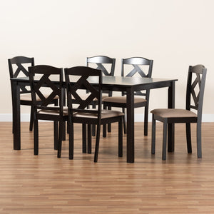 Baxton Studio Baxton Studio 7-Piece Dining Set with Geometric Chairs, Dark Brown Wood & Soft Upholstered Seats Ruth-Sand/Dark Brown-7PC Dining Set