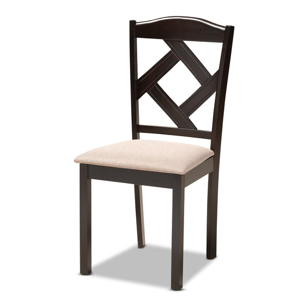 Baxton Studio Baxton Studio Carlin Contemporary Round Dining Set with Upholstered Chairs and Dark Wood Finish 5-PC Carlin-Sand/Dark Brown-5PC Dining Set