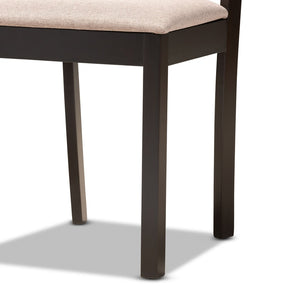 Baxton Studio Baxton Studio Carlin Contemporary Round Dining Set with Upholstered Chairs and Dark Wood Finish 5-PC Carlin-Sand/Dark Brown-5PC Dining Set